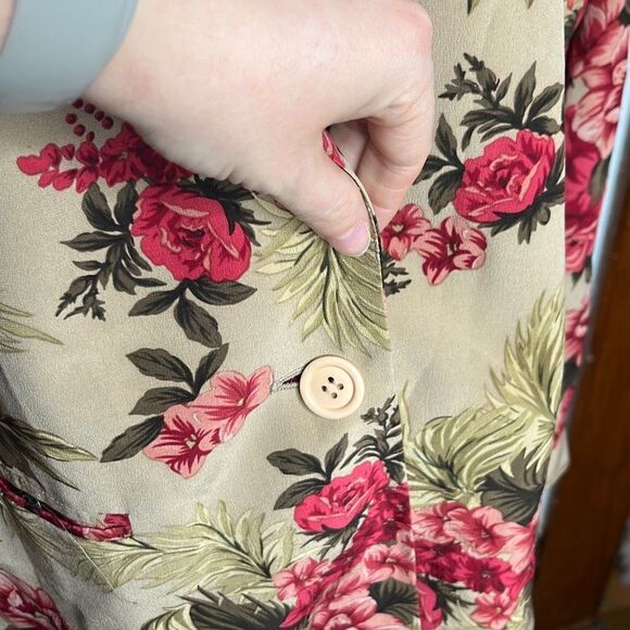 Folio Collection Saks Fifth Avenue Silk Women's Beige Floral Blazer Size 10 - Picture 5 of 11